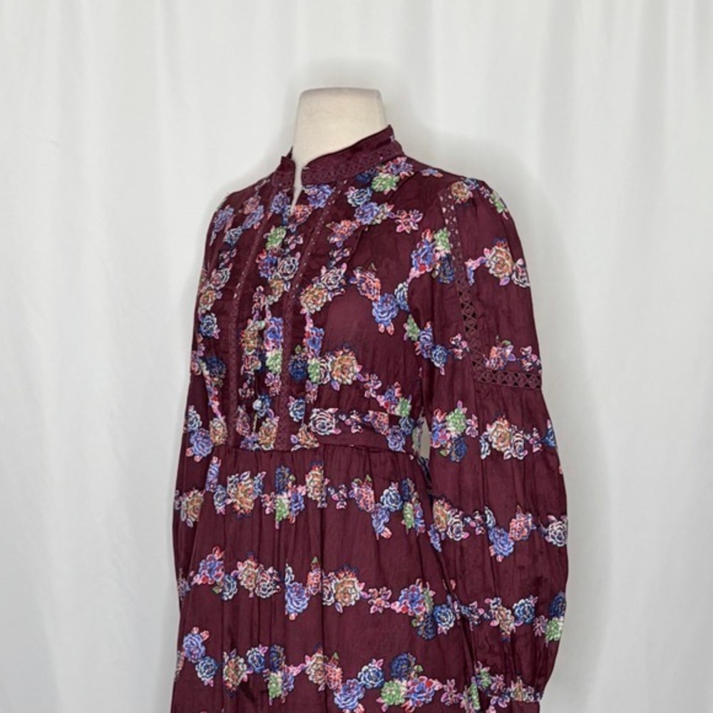 BY ANTHROPOLOGIE Mini Tunic Long Sleeve Dress Floral Lace Trims Purple X-Small - Picture 8 of 15